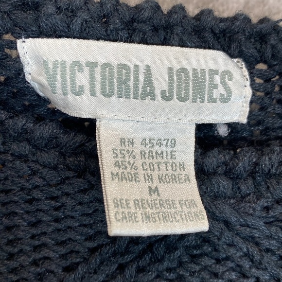Vintage Victoria Jones cable knit sweater black with white rosettes sweet chunky - Picture 3 of 11